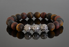 High Grade Mens Matte Mixed Tiger's Eye and Sterling Silver Bali Bead Bracelet