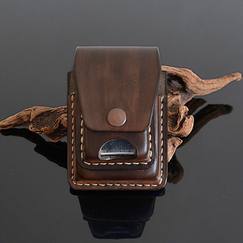 handcrafted brown leather lighter belt clip case by exodos copenhagen