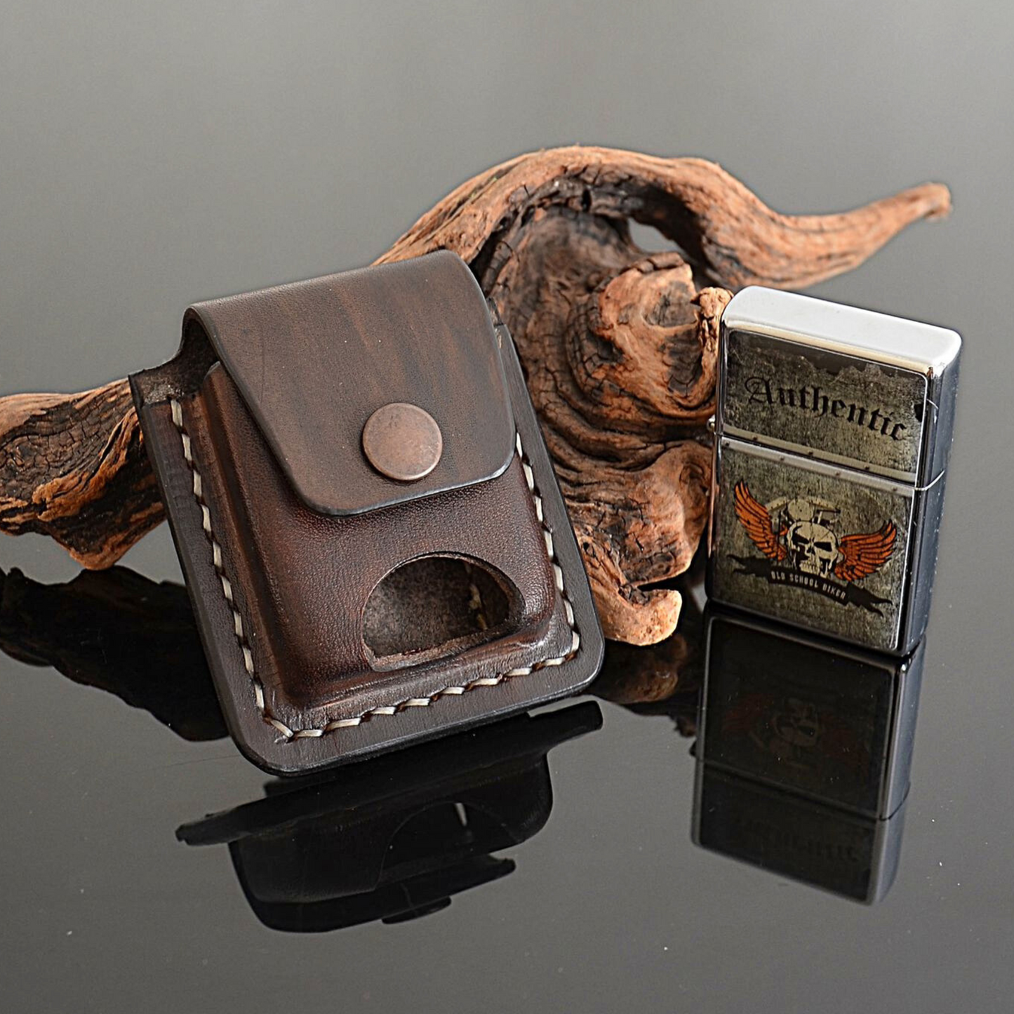 handmade brown genuine leather lighter case
