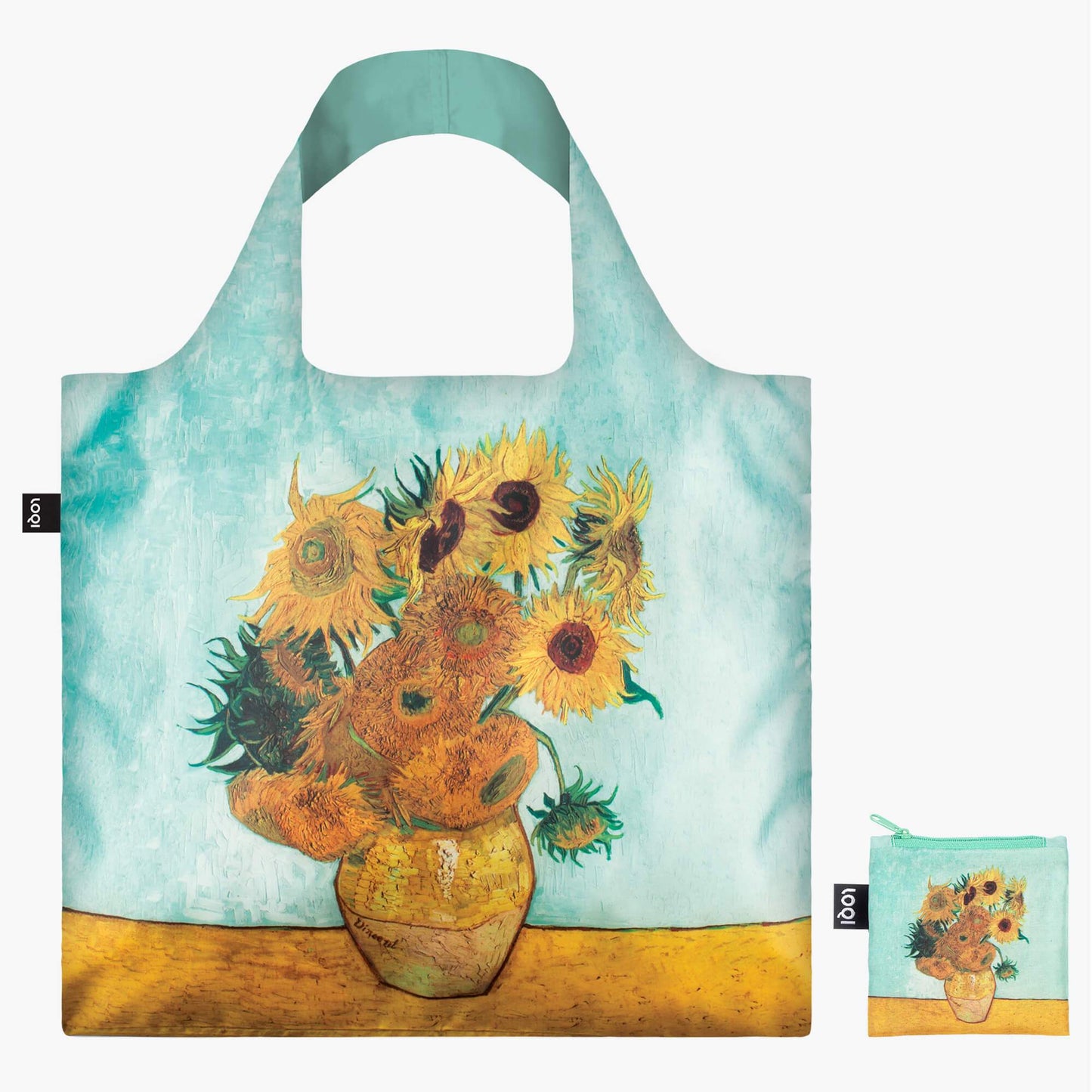 Bolsa de compras reciclada con jarrón LOQI de Vincent Van Gosh con girasoles