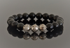 High Grade 10mm Black Obsidian and Sterling Silver Bali Beads Mens Bracelet