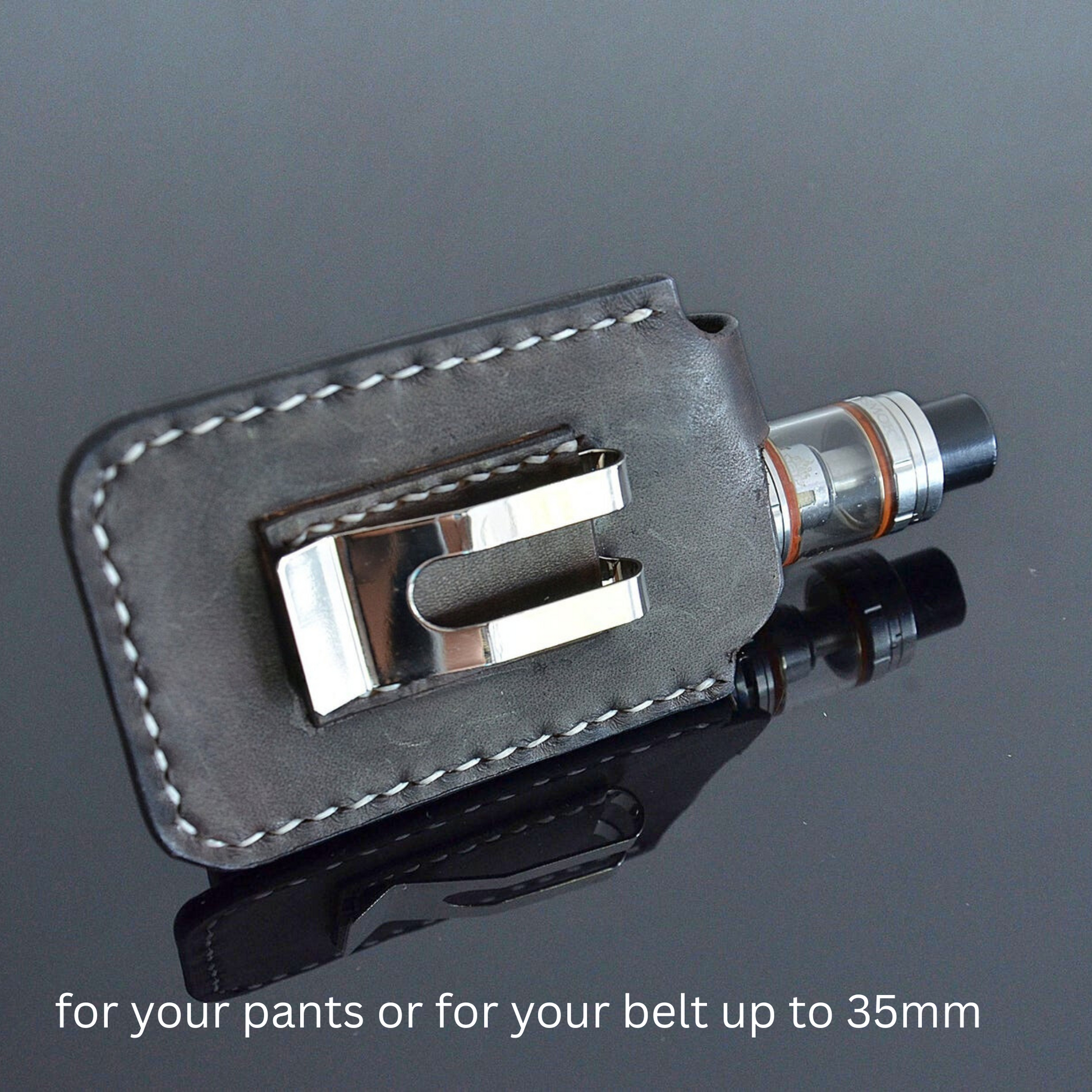 Custom Genuine Leather Vape Box Mod Case - Yes I will add in Notes / Black - black stitching / NO Custom Genuine Leather Vape Box Mod Case - Yes I will add in Notes / Black - black stitching / NO