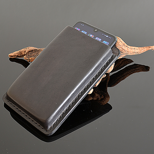custom handcrafted leather phone holster - black leather