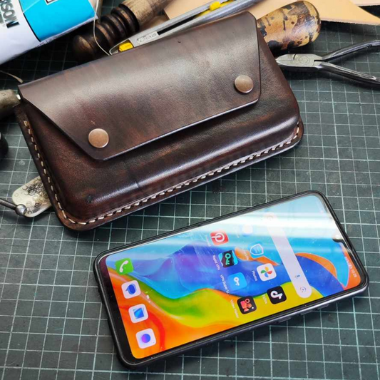 custom genuine leather phone holster - brown leather
