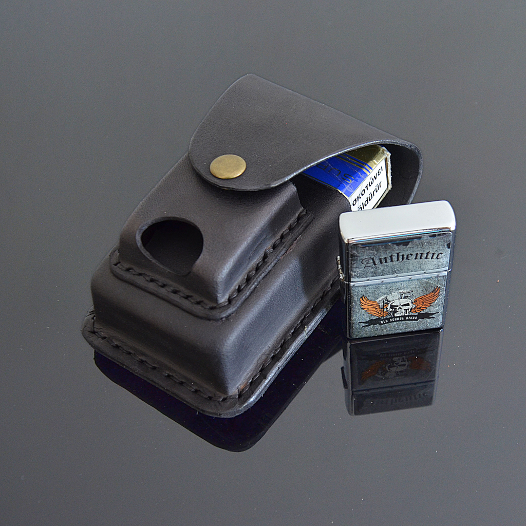 Handmade Leather Cigarette Case with Zippo-style Lighter Holder